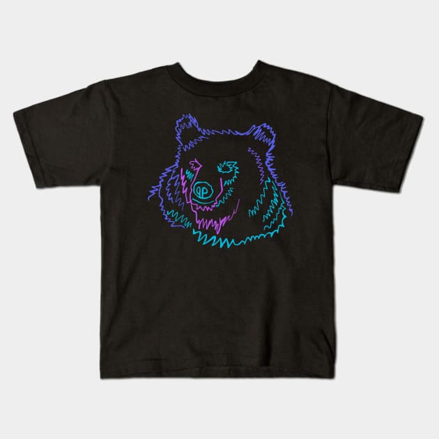 Neon Bear Outline Kids T-Shirt by wildjellybeans